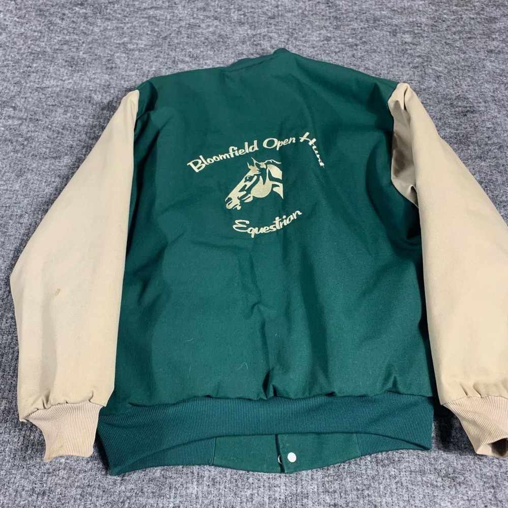 VTG WestArk Varsity Jacket Mens Small Green Equestrian Embroidered Bomber 70s